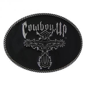 Montana Silversmiths Cowboy Up Spurs and Barbed Wire Cross Attitude Belt Buckle (A267)